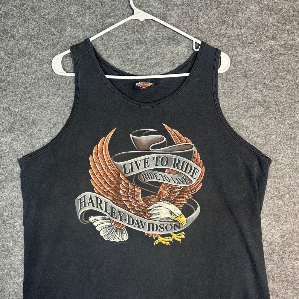 Vintage Single‎ Stitch Hem Harley Davidson Mens XL Black Eagle Tank Top